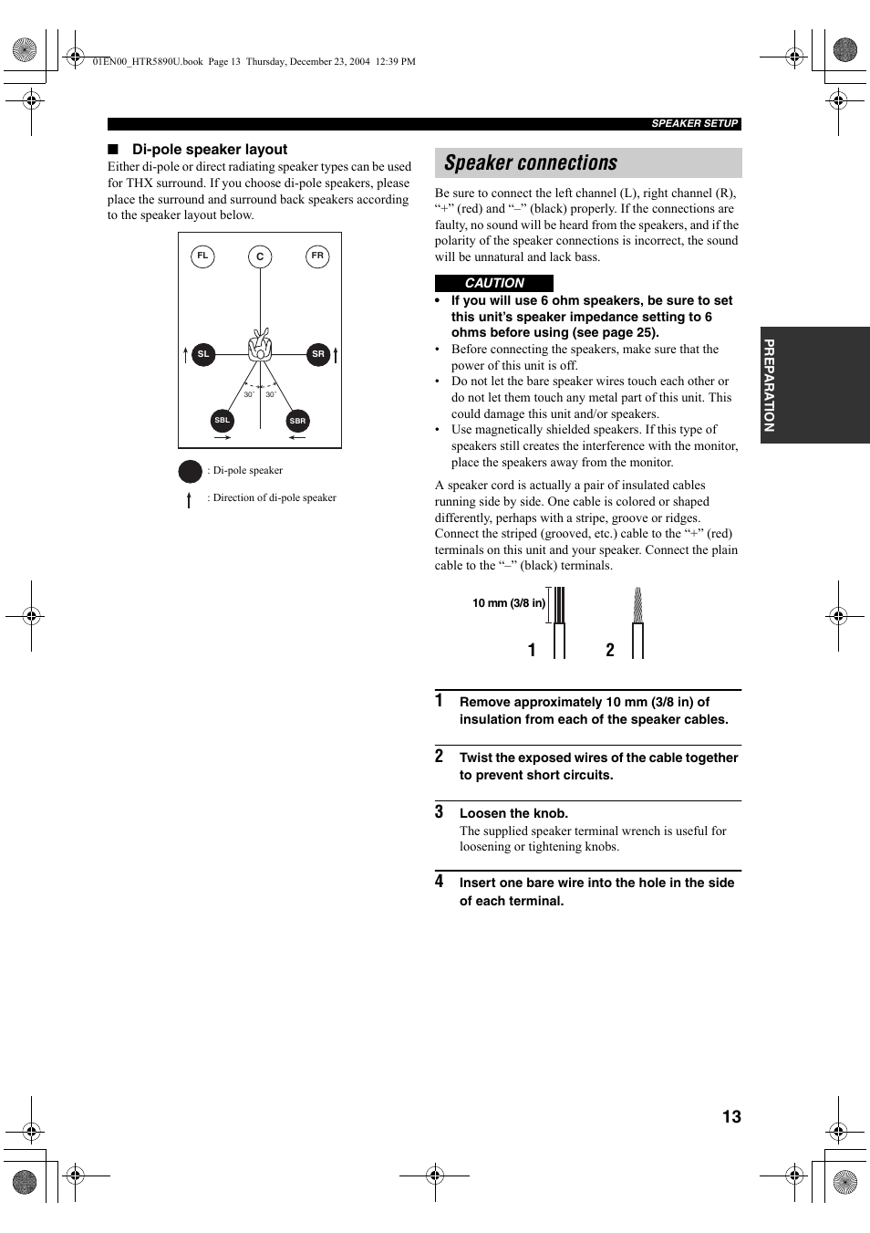 Speaker connections | Yamaha htr-5890 User Manual | Page 17 / 104