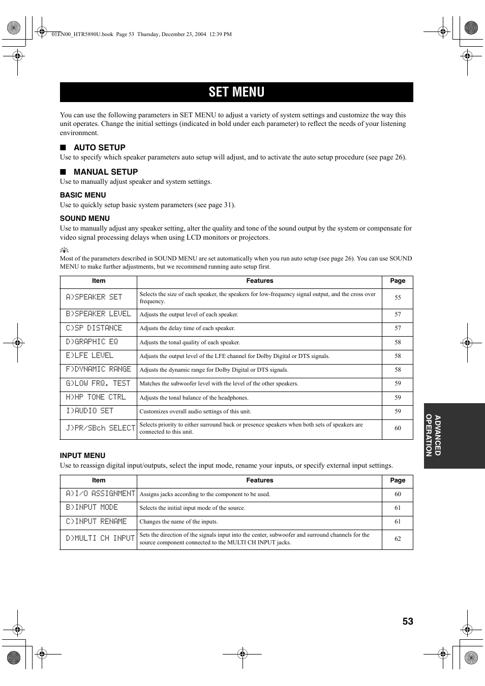 Set menu | Yamaha htr-5890 User Manual | Page 57 / 104