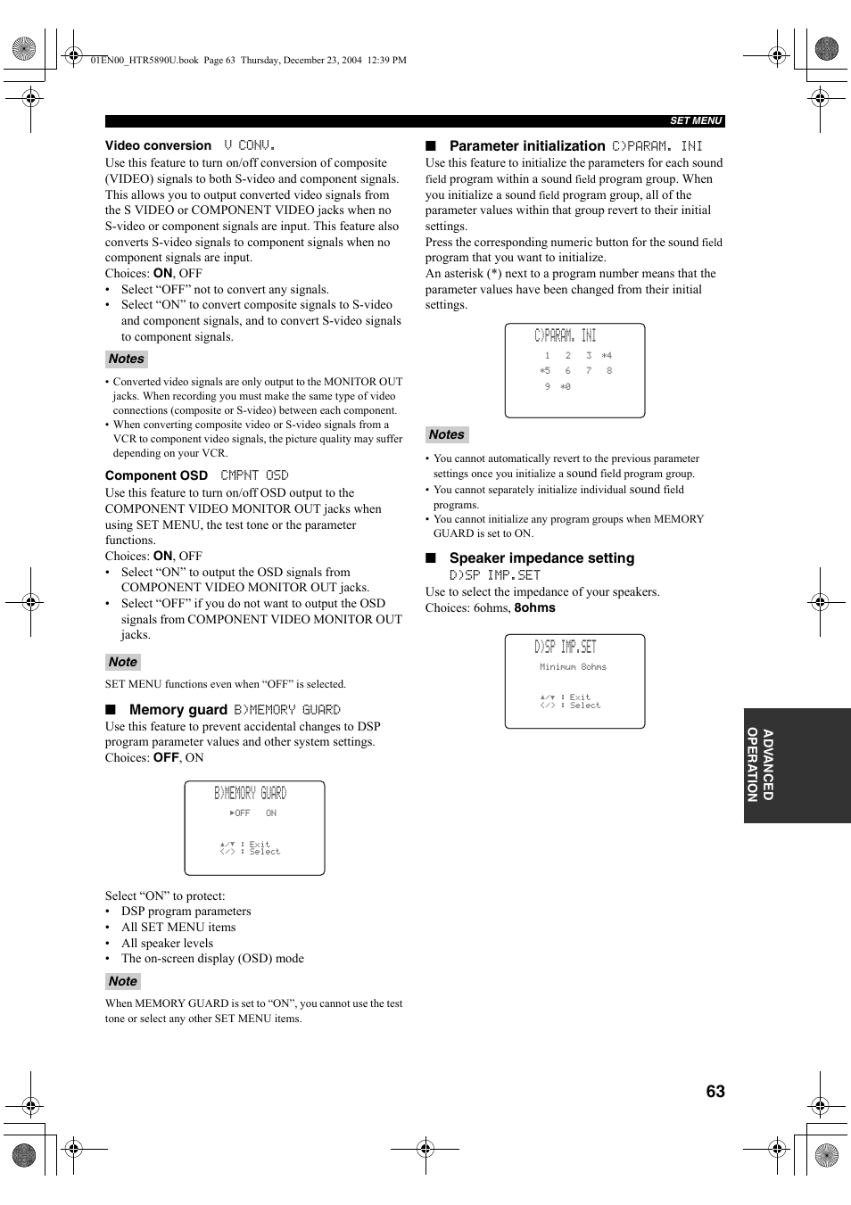 C)param. ini, D)sp imp.set | Yamaha htr-5890 User Manual | Page 67 / 104
