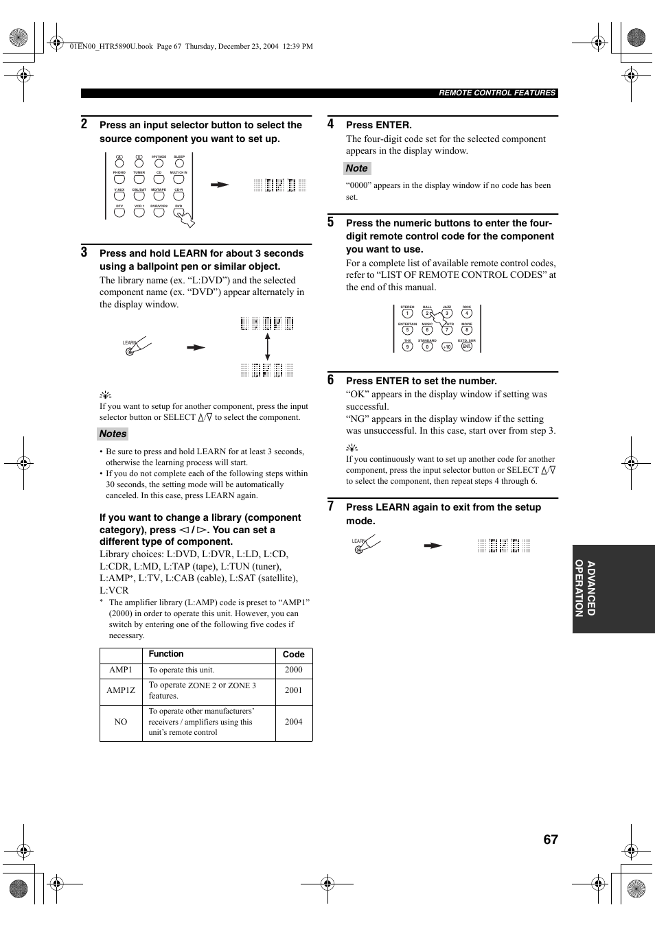 Ad v anced opera t ion, L:tv, l:cab (cable), l:sat (satellite), l:vcr | Yamaha htr-5890 User Manual | Page 71 / 104