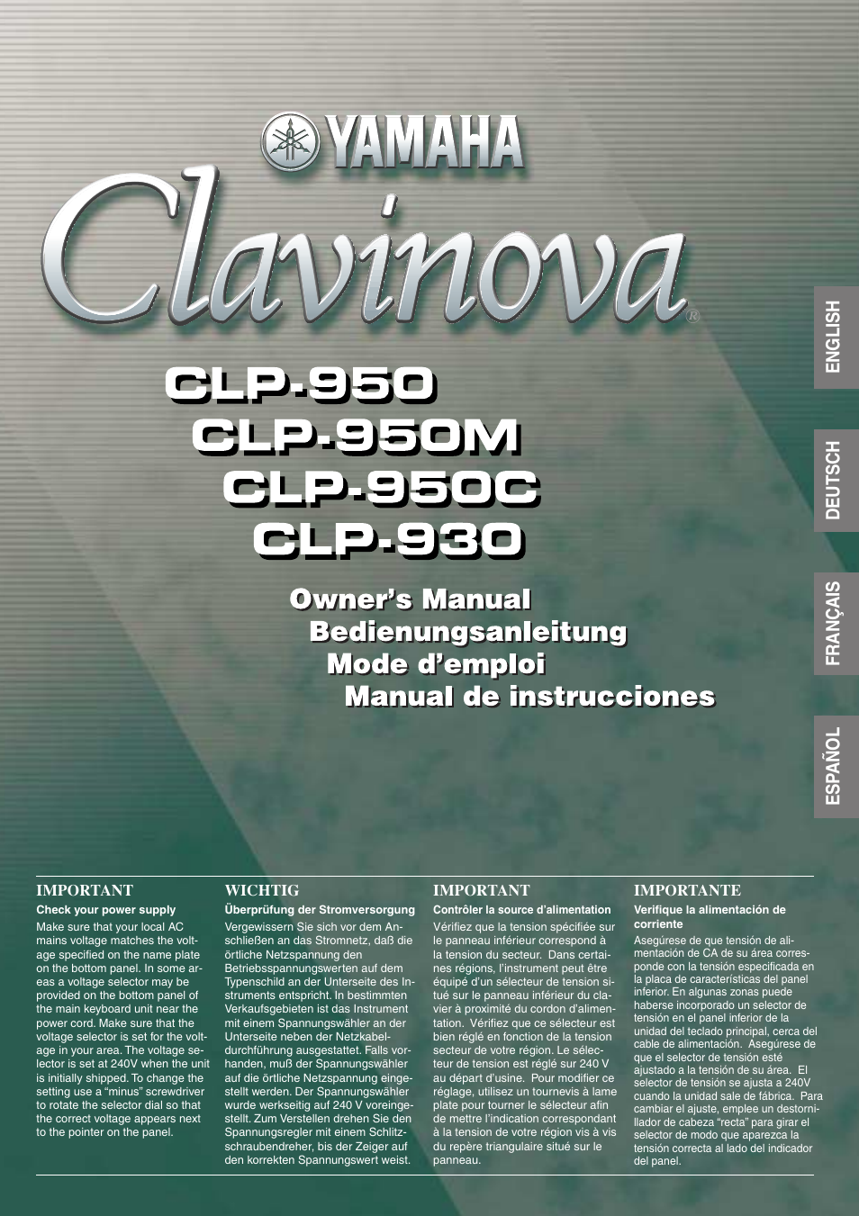 Yamaha Clavinova CLP-930 User Manual | 66 pages