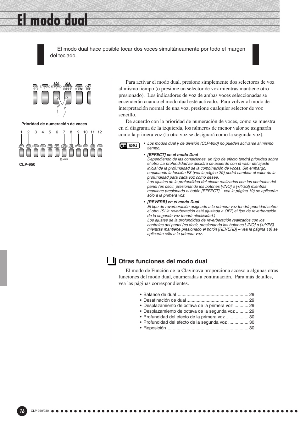 El modo dual, Otras funciones del modo dual | Yamaha Clavinova CLP-930 User Manual | Page 16 / 66