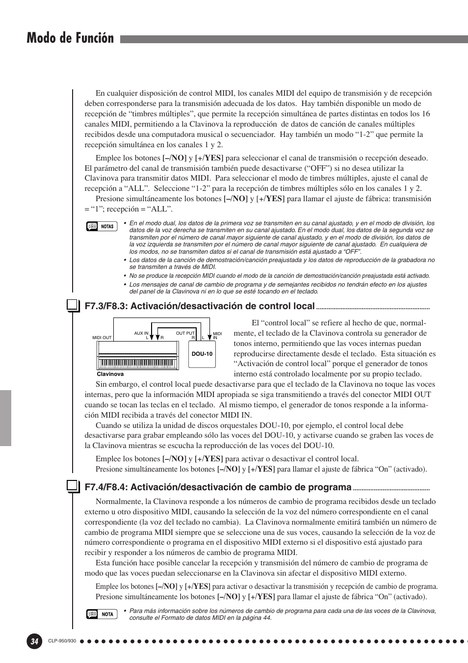 De programa, Modo de función | Yamaha Clavinova CLP-930 User Manual | Page 34 / 66