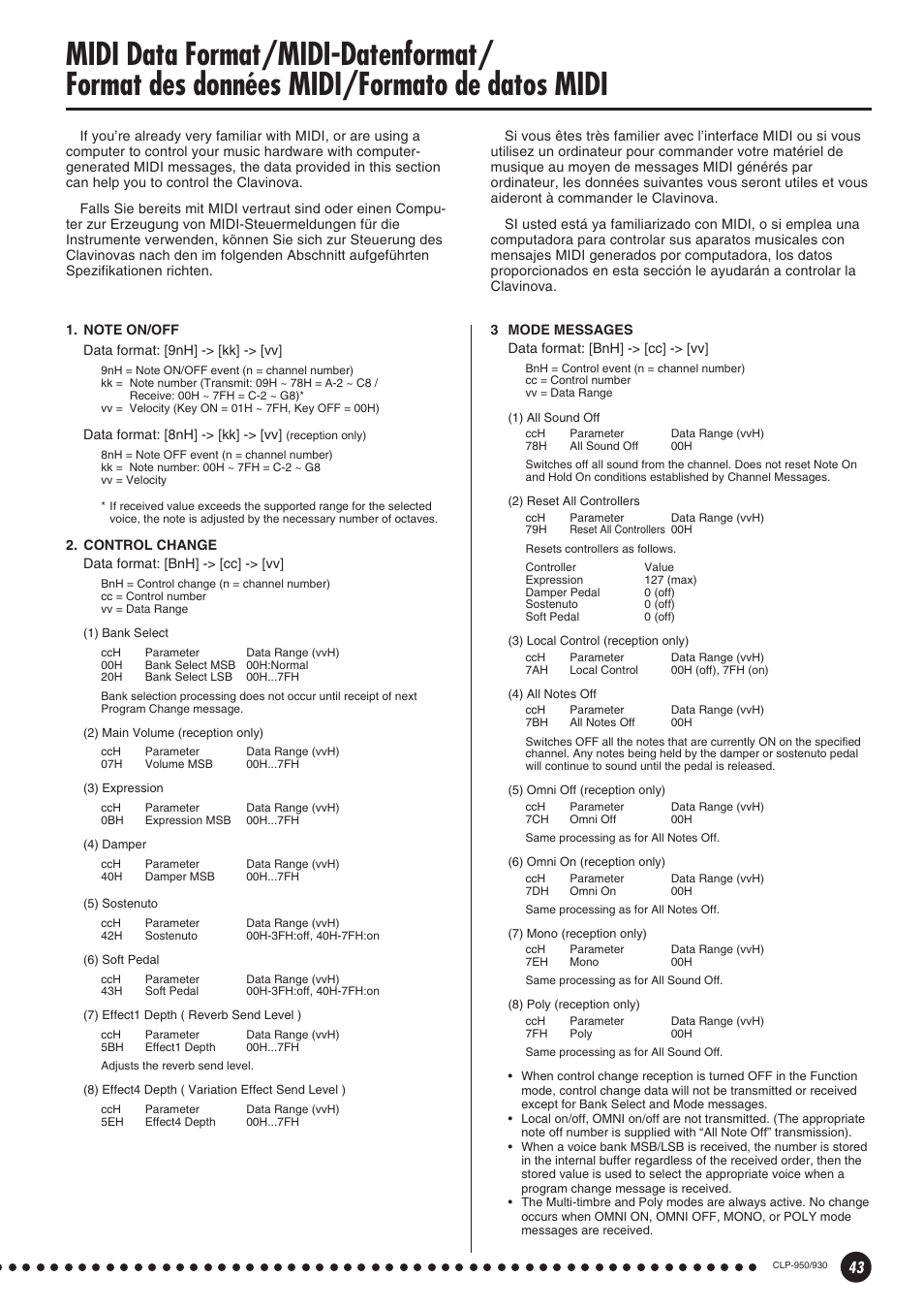 Formato de datos midi | Yamaha Clavinova CLP-930 User Manual | Page 43 / 66