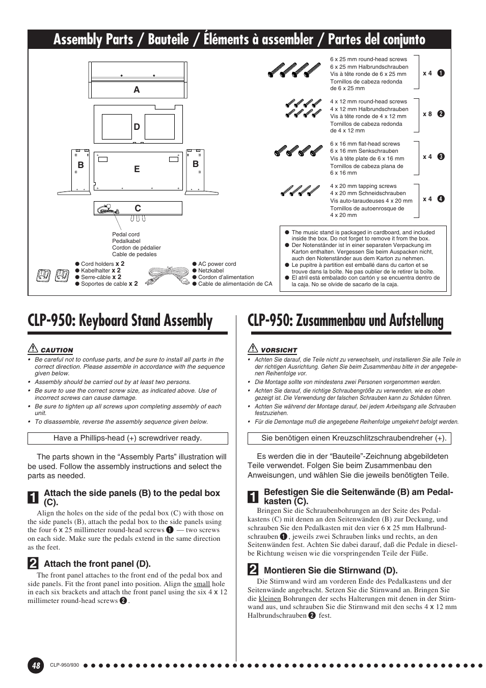Clp-950: conjunto del soporte del teclado | Yamaha Clavinova CLP-930 User Manual | Page 48 / 66