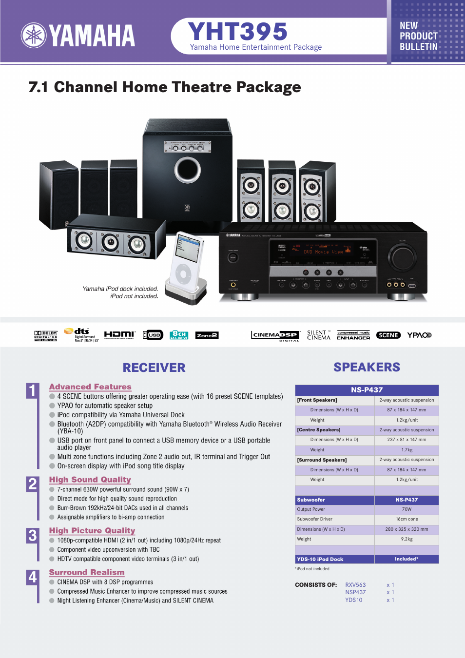 Yamaha YHT395 User Manual | 2 pages