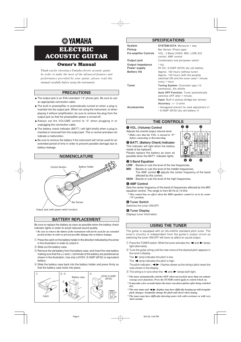 Yamaha Electric Acoustic Guitar User Manual | 1 page