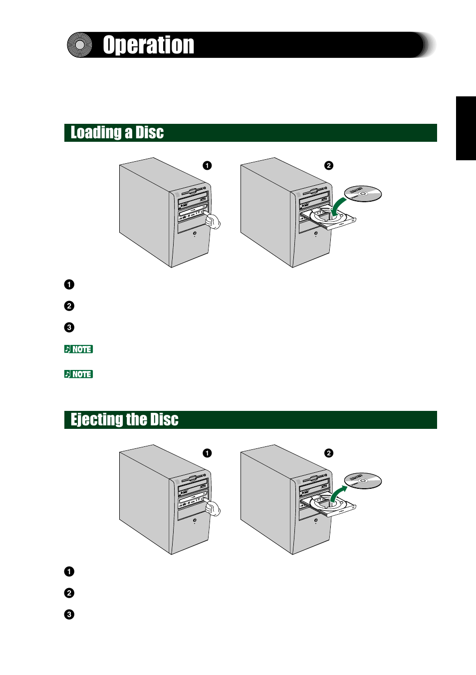 Operation, Loading a disc, Ejecting the disc | Yamaha CD Recordable/Rewritable Drive CRW8824E-NB User Manual | Page 32 / 45