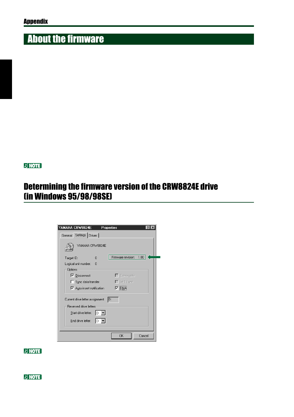 About the firmware | Yamaha CD Recordable/Rewritable Drive CRW8824E-NB User Manual | Page 39 / 45