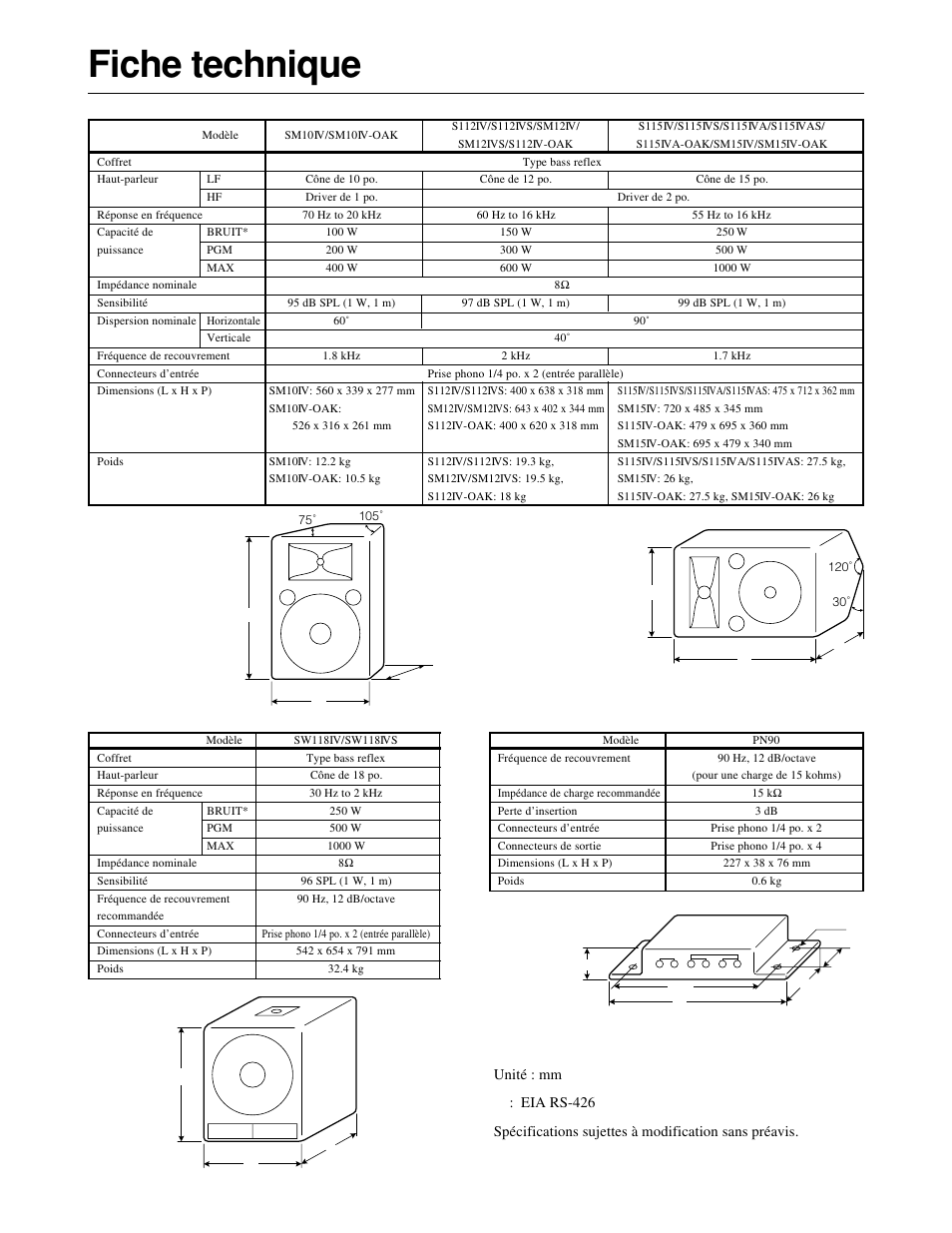 Fiche technique | Yamaha SW118IVS User Manual | Page 12 / 36