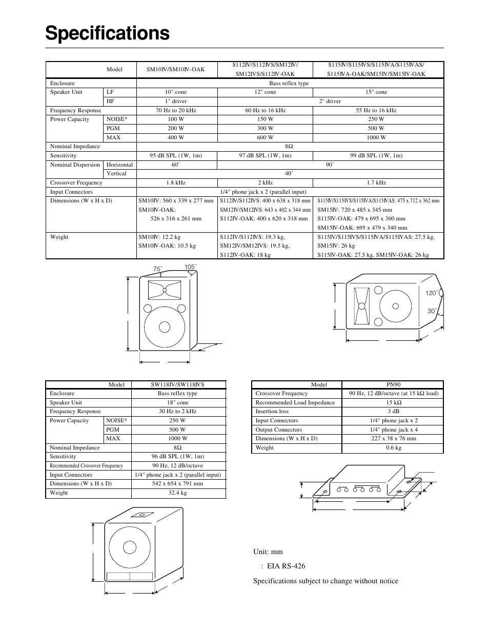 Specifications | Yamaha SW118IVS User Manual | Page 6 / 36