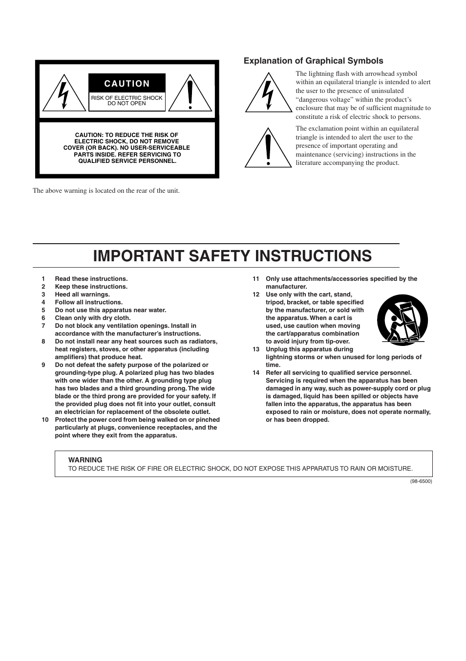 Important safety instructions, Explanation of graphical symbols | Yamaha DIGITAL MIXING STUDIO N8 User Manual | Page 2 / 66