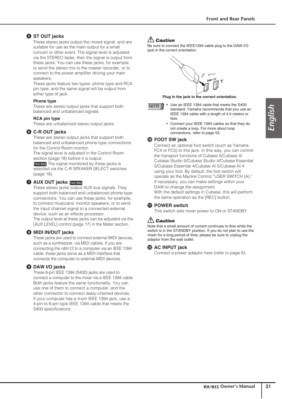 English | Yamaha DIGITAL MIXING STUDIO N8 User Manual | Page 21 / 66