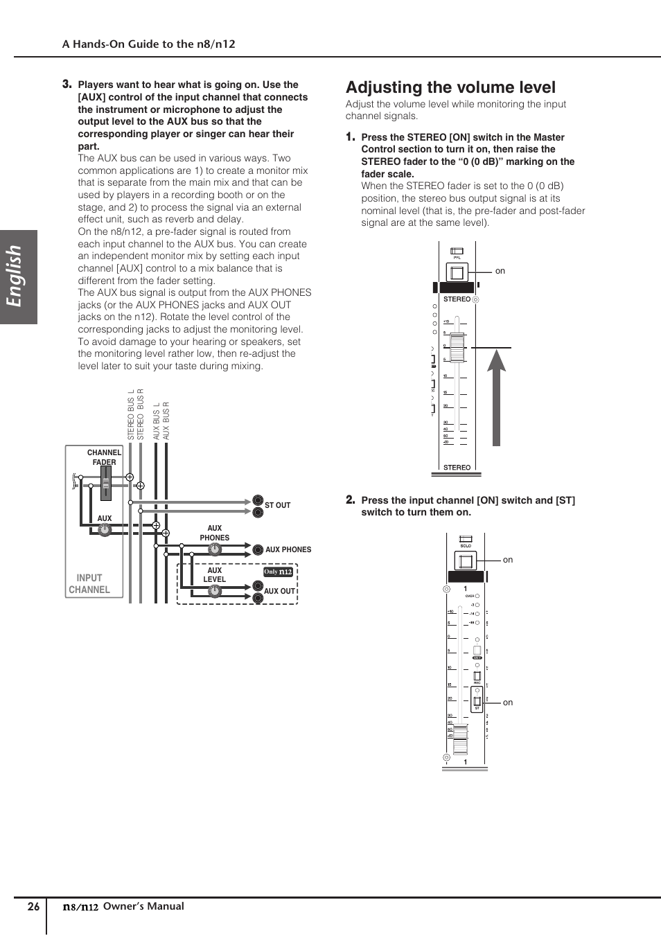 Adjusting the volume level, English | Yamaha DIGITAL MIXING STUDIO N8 User Manual | Page 26 / 66