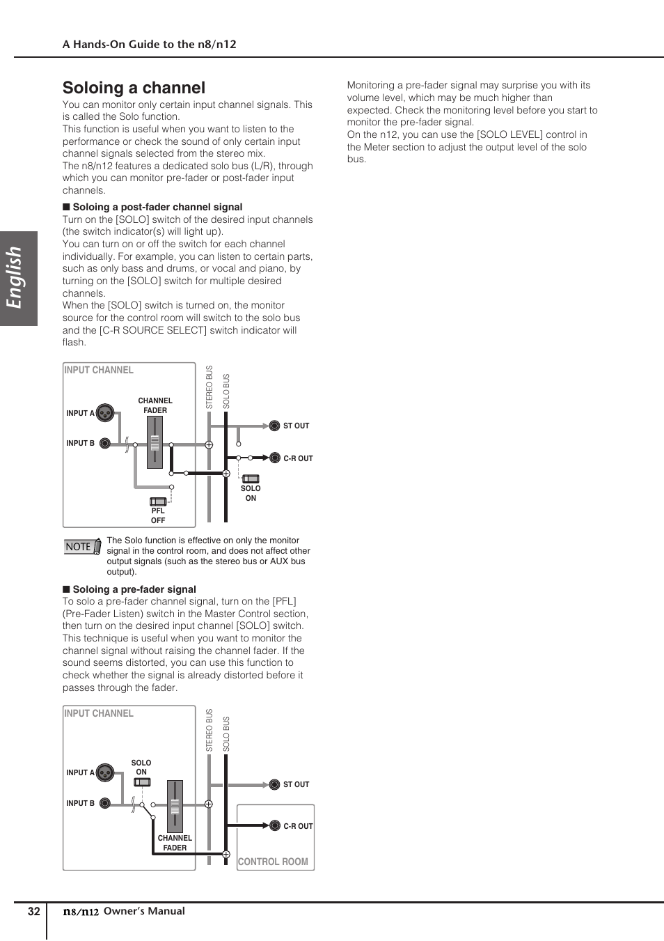Soloing a channel, English | Yamaha DIGITAL MIXING STUDIO N8 User Manual | Page 32 / 66