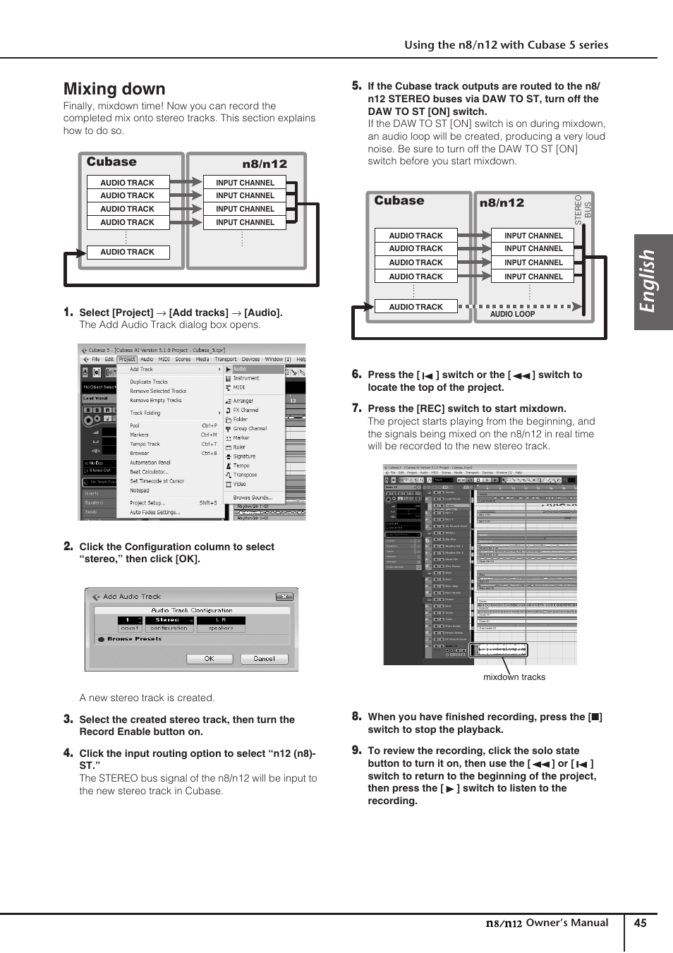Mixing down, English | Yamaha DIGITAL MIXING STUDIO N8 User Manual | Page 45 / 66