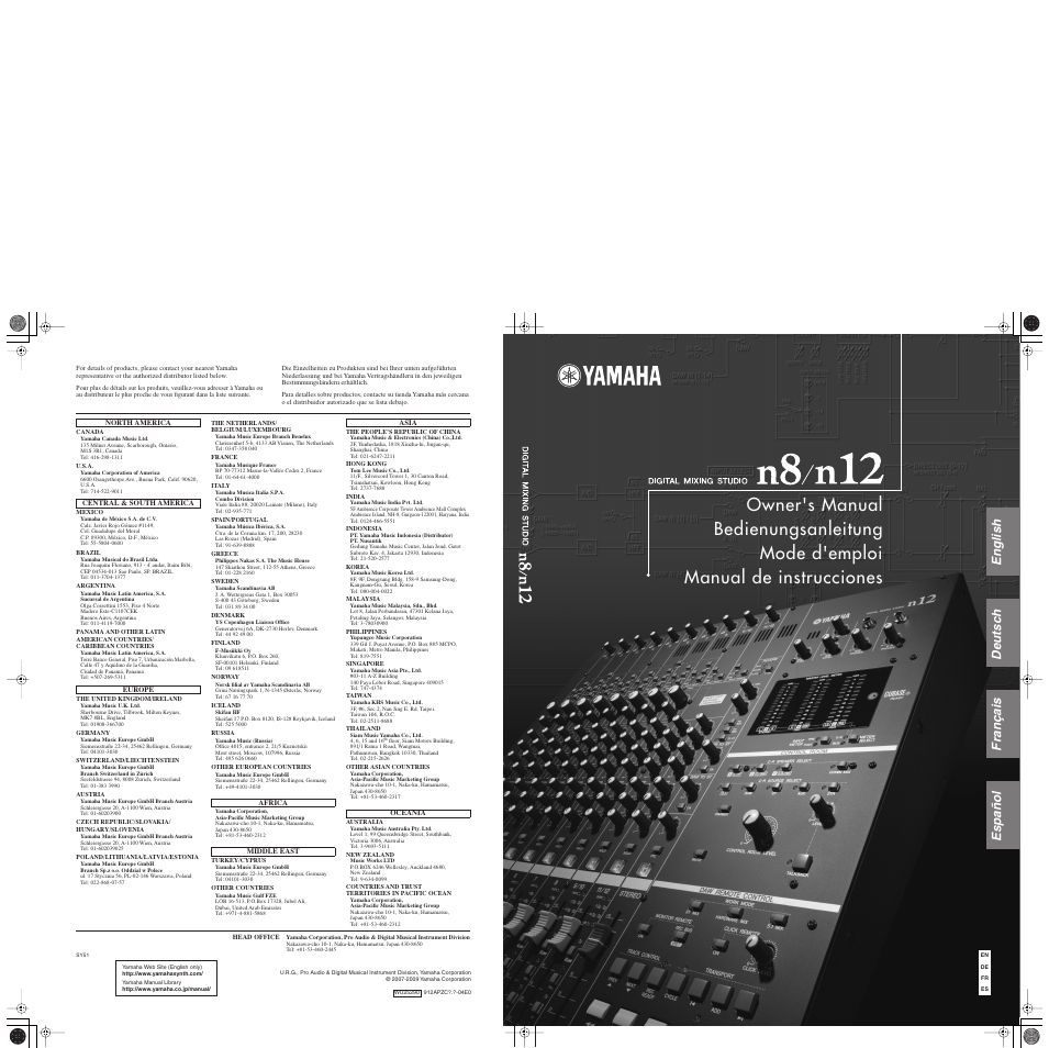 English deutsch français español | Yamaha DIGITAL MIXING STUDIO N8 User Manual | Page 66 / 66