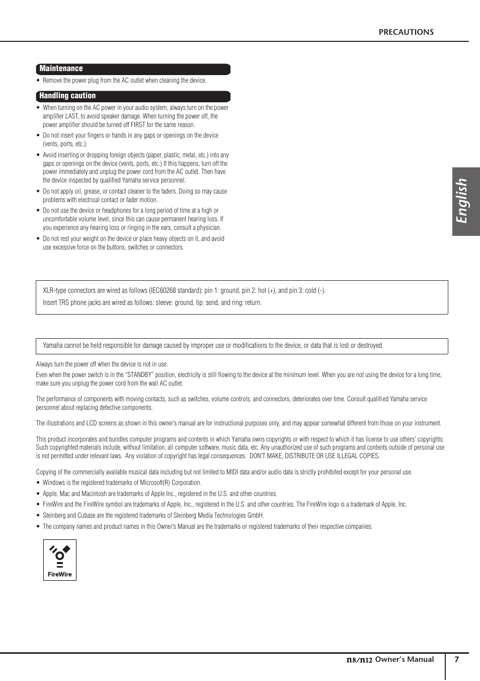 English | Yamaha DIGITAL MIXING STUDIO N8 User Manual | Page 7 / 66