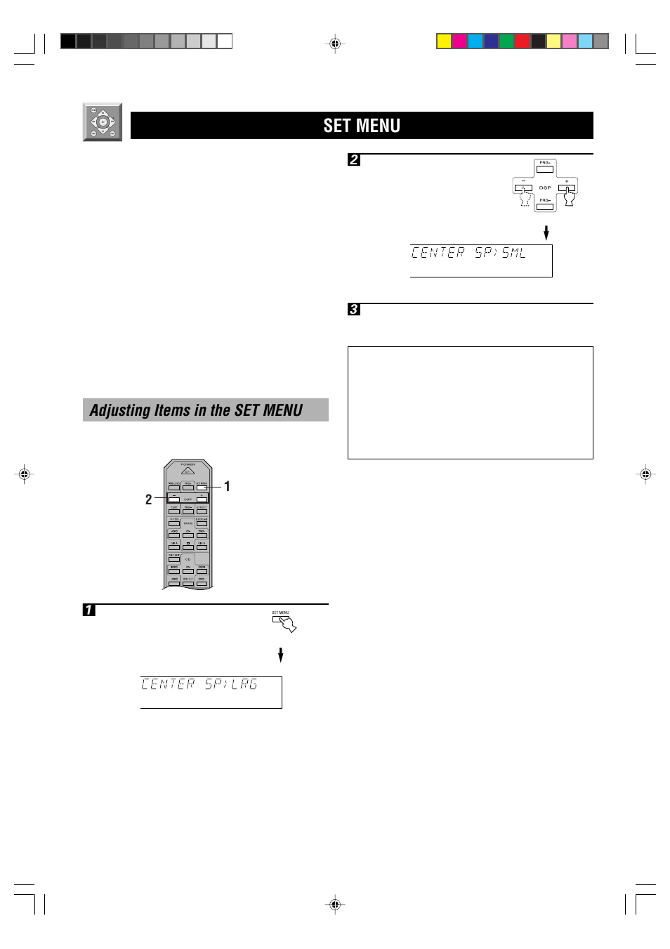 Set menu, Adjusting items in the set menu | Yamaha HTR-5230RDS User Manual | Page 36 / 50