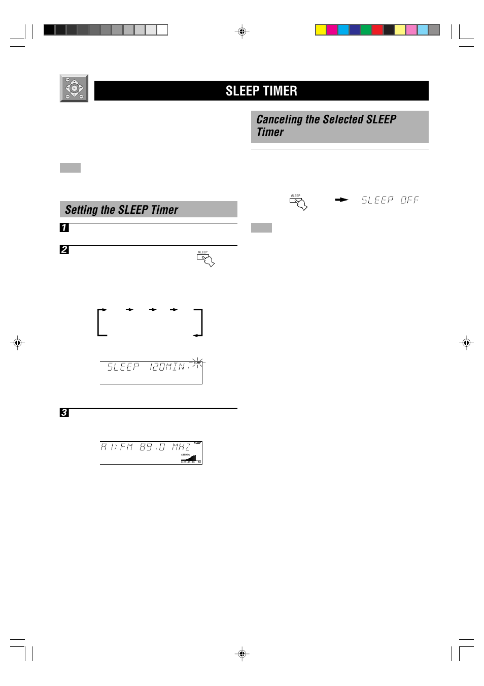 Sleep timer, Canceling the selected sleep timer, Setting the sleep timer 1 | Yamaha HTR-5230RDS User Manual | Page 42 / 50