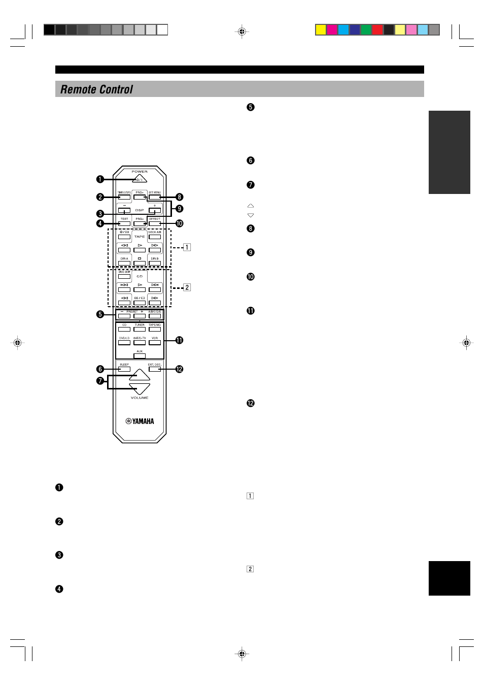 Remote control, Controlling this unit, Controlling a yamaha tape deck or cd player | Yamaha HTR-5230RDS User Manual | Page 9 / 50