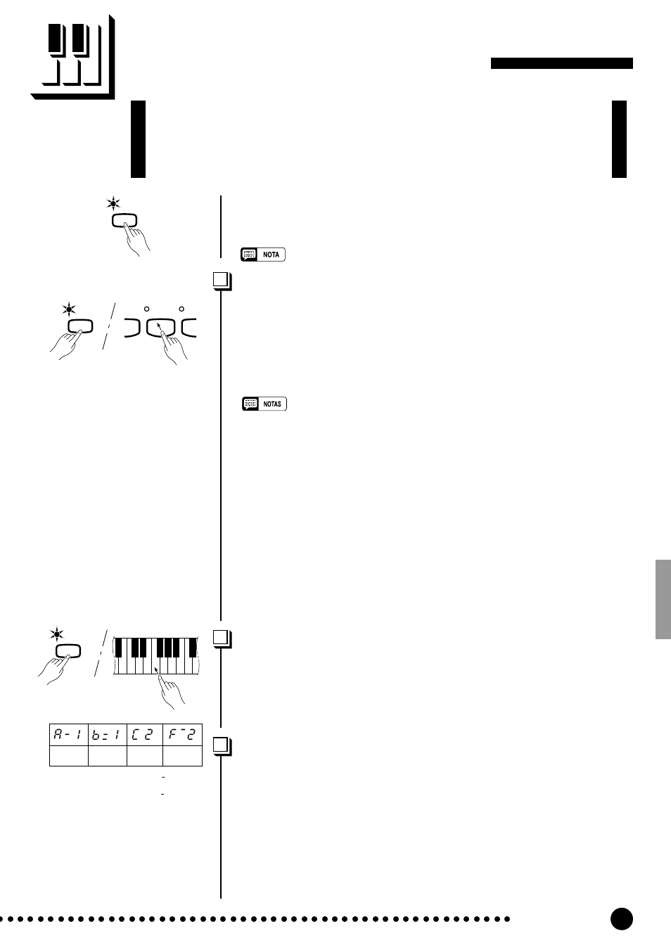 Modo de división, Selección de las voces derecha e izquierda, A-1 b=1 c 2 f~2 | Otras funciones del modo de división, Ajuste del punto de división | Yamaha CLP-820S User Manual | Page 17 / 72