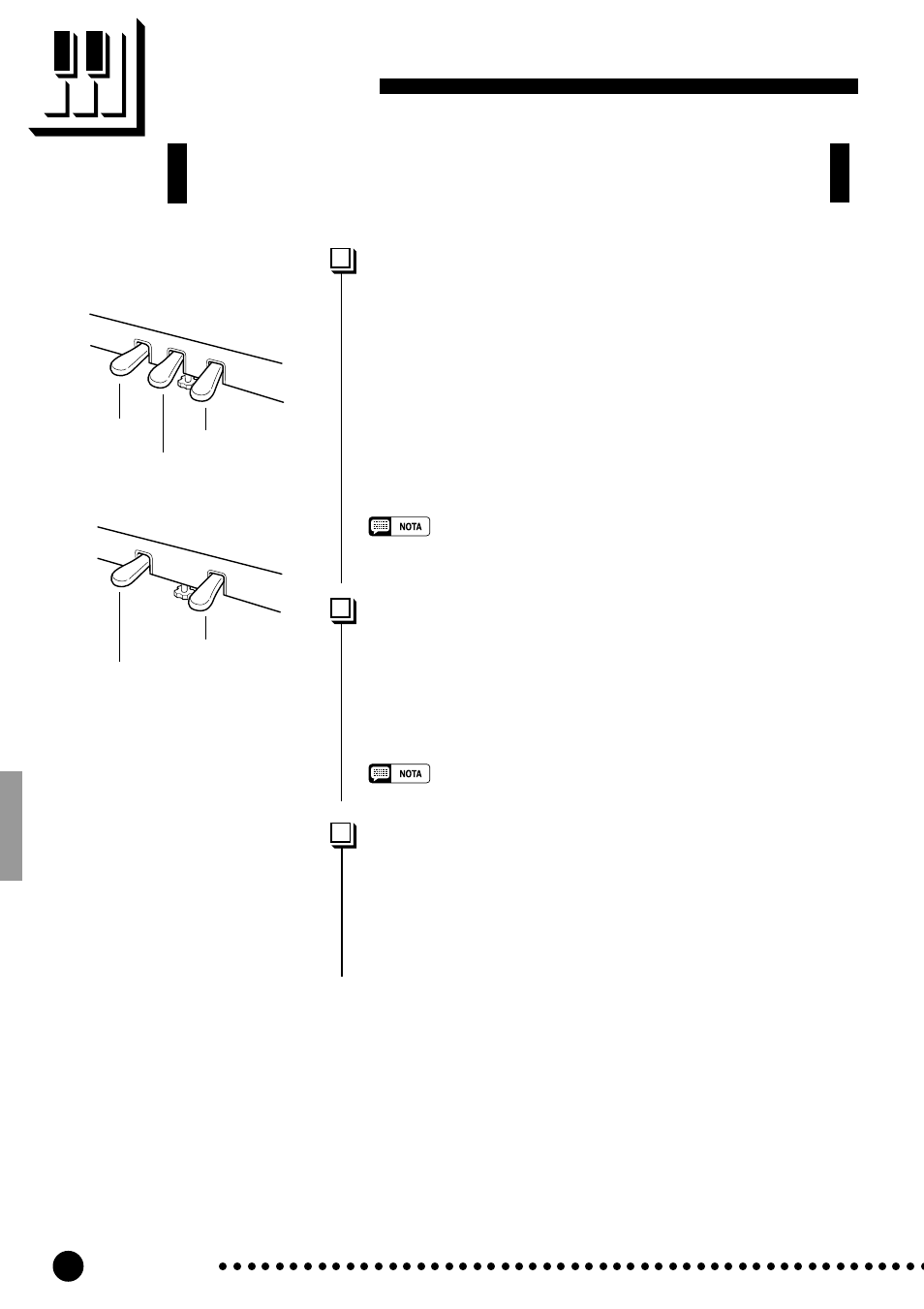Los pedales, Pedal suave (izquierdo), Pedal apagador (derecho) | Pedal de sostenido (central) | Yamaha CLP-820S User Manual | Page 20 / 72