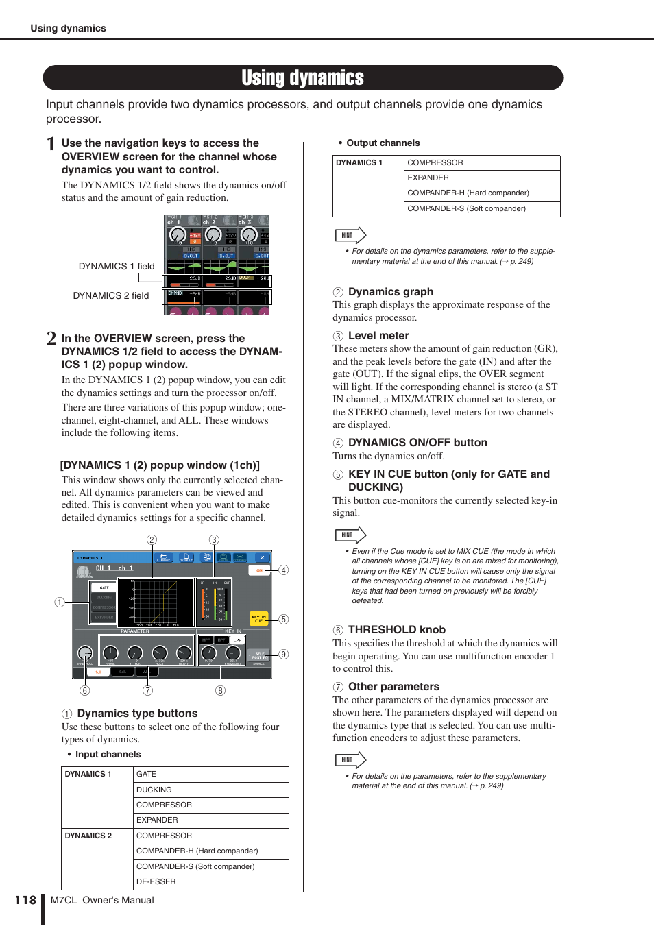 Using dynamics, P. 118) | Yamaha M7CL-32 User Manual | Page 118 / 312