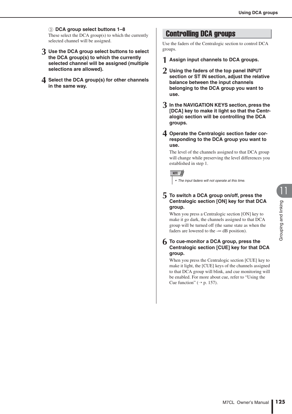 Controlling dca groups | Yamaha M7CL-32 User Manual | Page 125 / 312