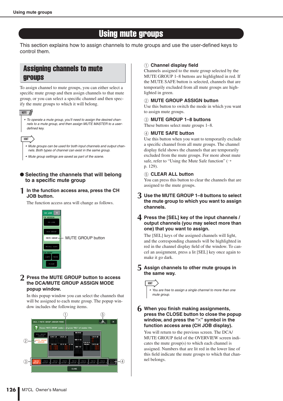 Using mute groups, Assigning channels to mute groups | Yamaha M7CL-32 User Manual | Page 126 / 312