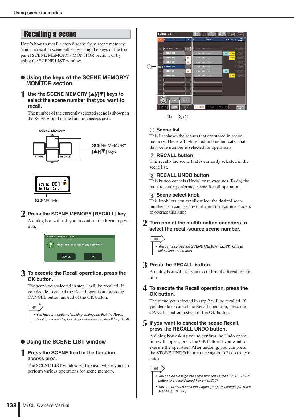 Recalling a scene, P. 138, P. 138) | Yamaha M7CL-32 User Manual | Page 138 / 312