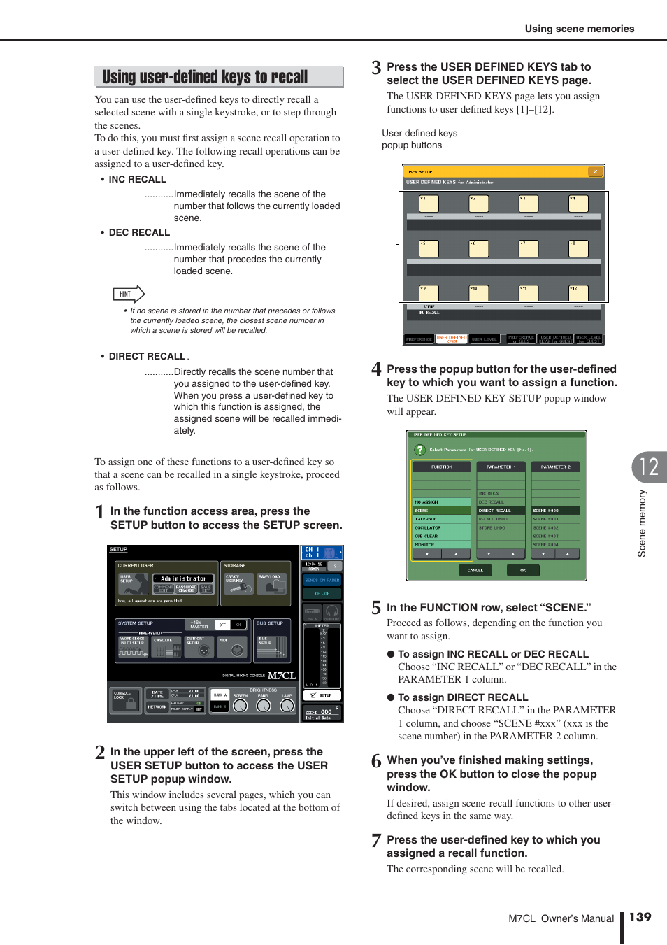 Using user-defined keys to recall | Yamaha M7CL-32 User Manual | Page 139 / 312