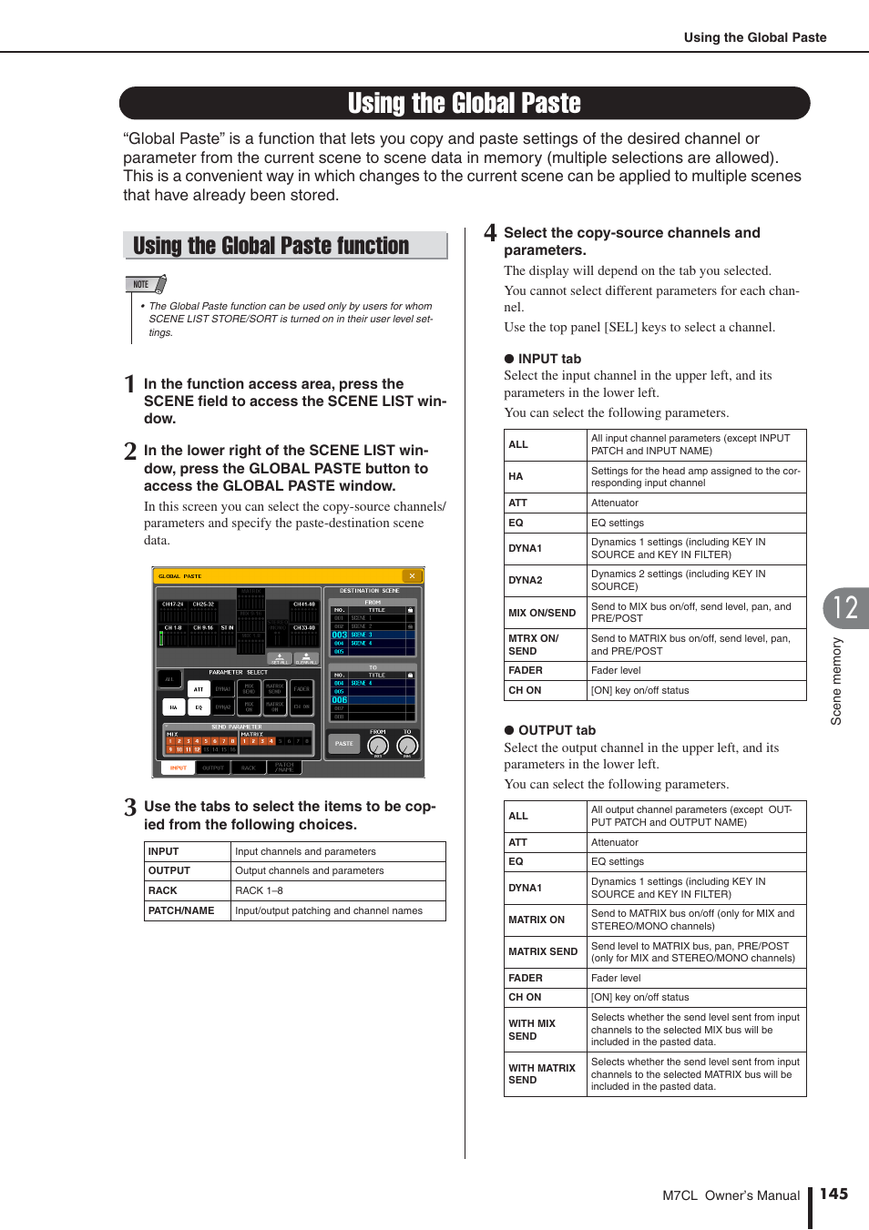 Using the global paste, Using the global paste function, To “using the global paste | P. 145) | Yamaha M7CL-32 User Manual | Page 145 / 312