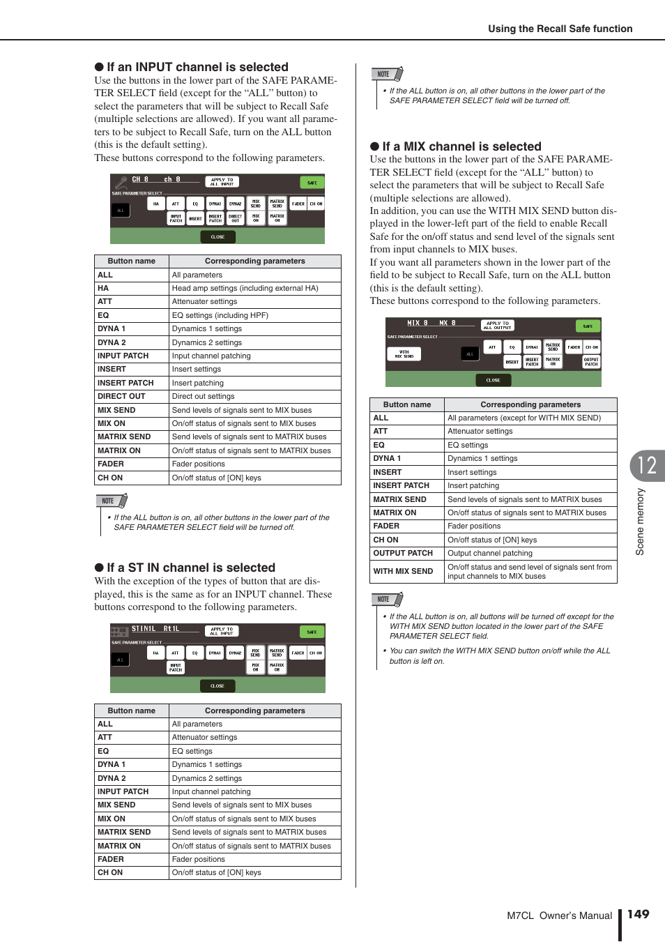 If an input channel is selected, If a st in channel is selected, If a mix channel is selected | Yamaha M7CL-32 User Manual | Page 149 / 312