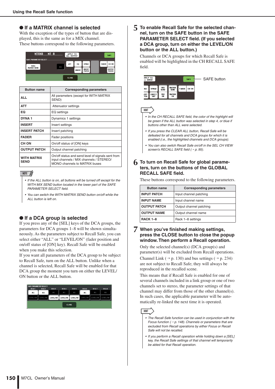 If a matrix channel is selected, If a dca group is selected | Yamaha M7CL-32 User Manual | Page 150 / 312