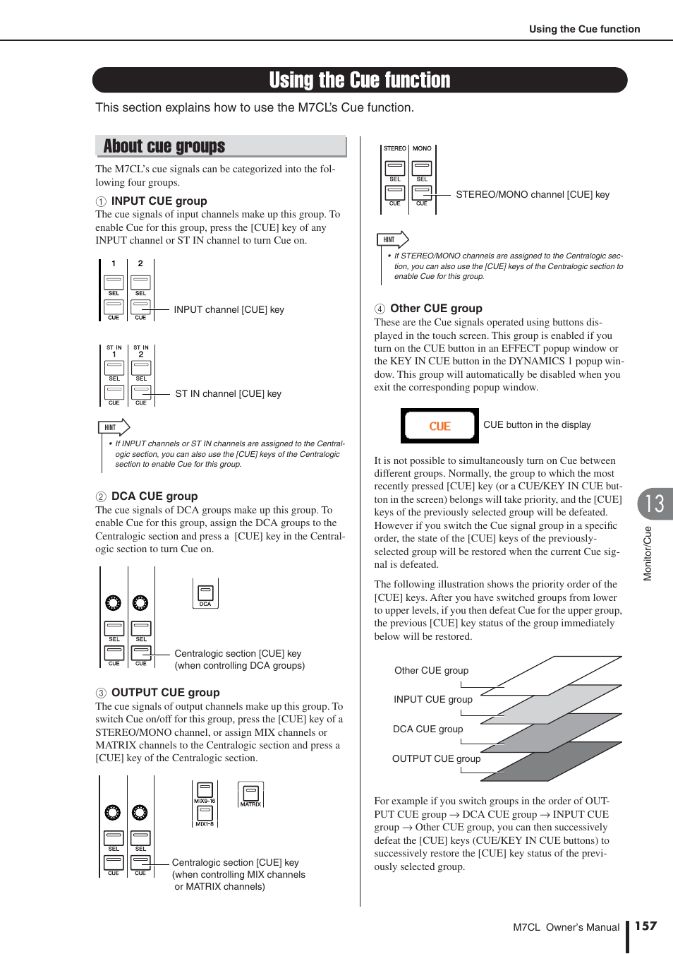 Using the cue function, About cue groups | Yamaha M7CL-32 User Manual | Page 157 / 312