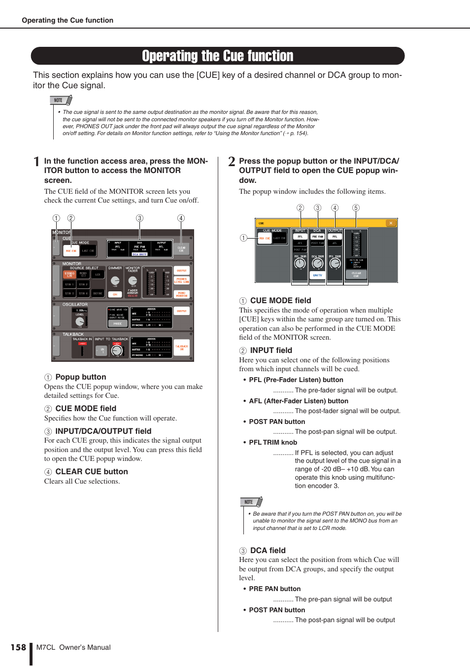 Operating the cue function | Yamaha M7CL-32 User Manual | Page 158 / 312