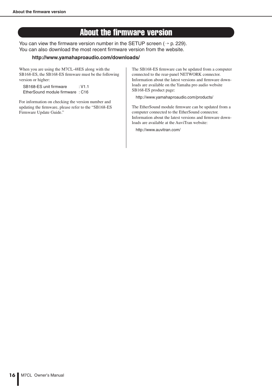 About the firmware version | Yamaha M7CL-32 User Manual | Page 16 / 312