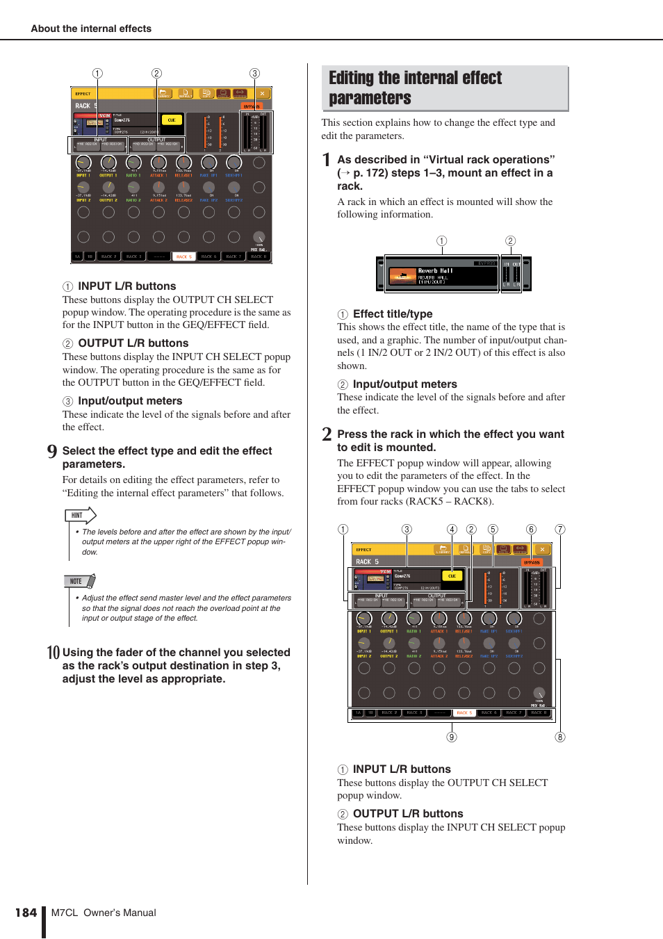 Editing the internal effect parameters, Er to editing, The internal effect parameters (p. 184) | Yamaha M7CL-32 User Manual | Page 184 / 312