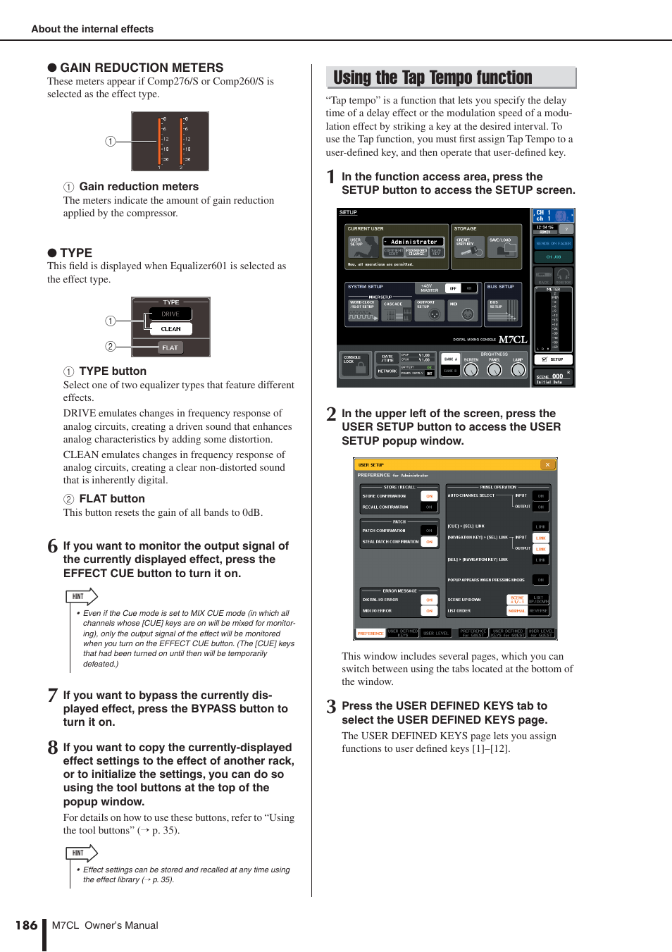 Using the tap tempo function | Yamaha M7CL-32 User Manual | Page 186 / 312