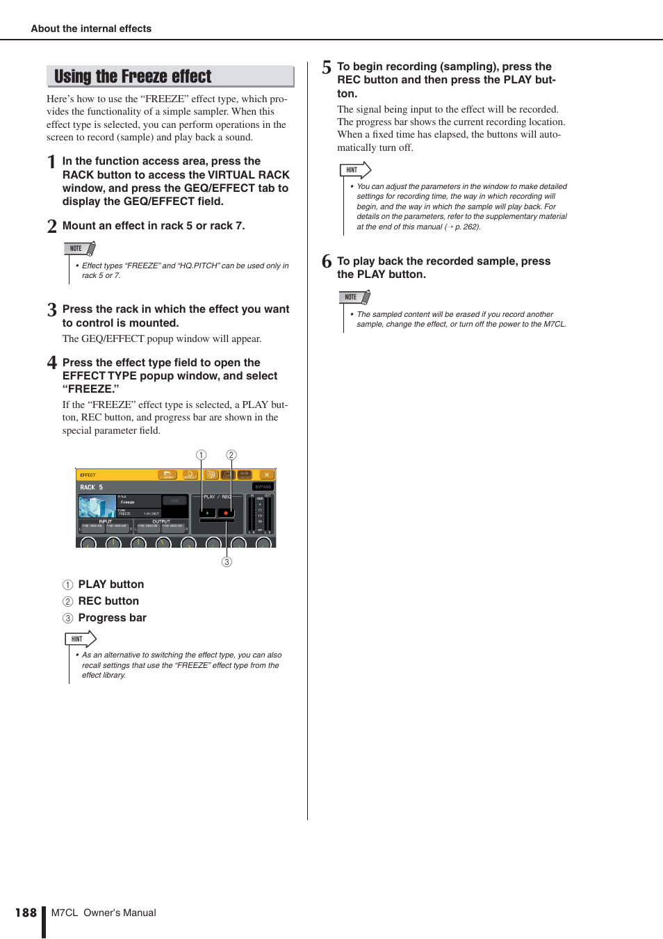 Using the freeze effect, To use this, refer to “using the freeze effect, P. 188) | Yamaha M7CL-32 User Manual | Page 188 / 312