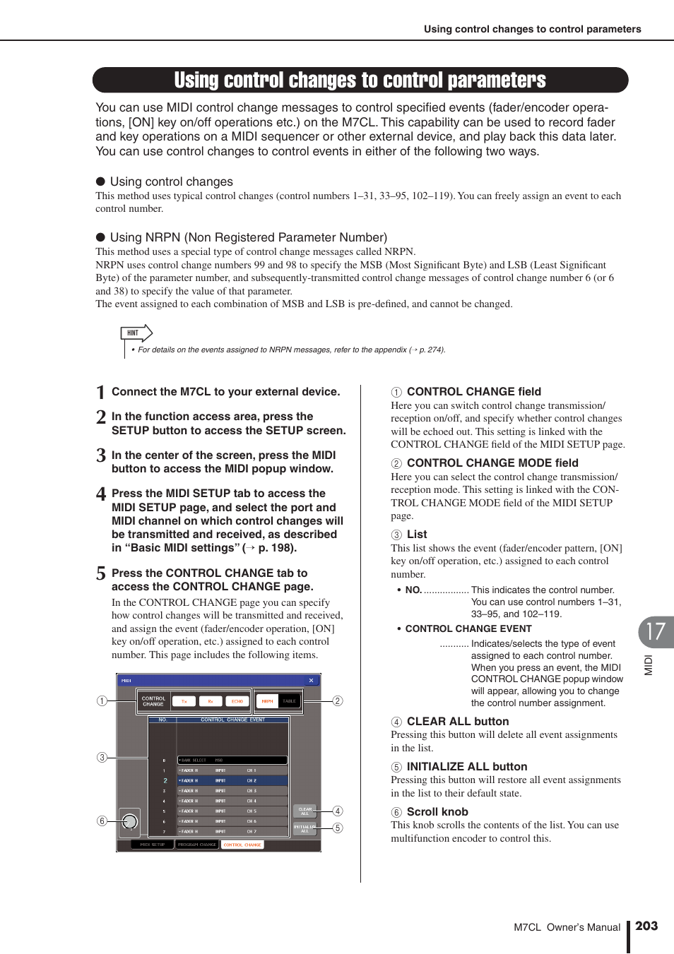 Using control changes to control parameters, Er to “using control, Changes to control parameters | P. 203) | Yamaha M7CL-32 User Manual | Page 203 / 312