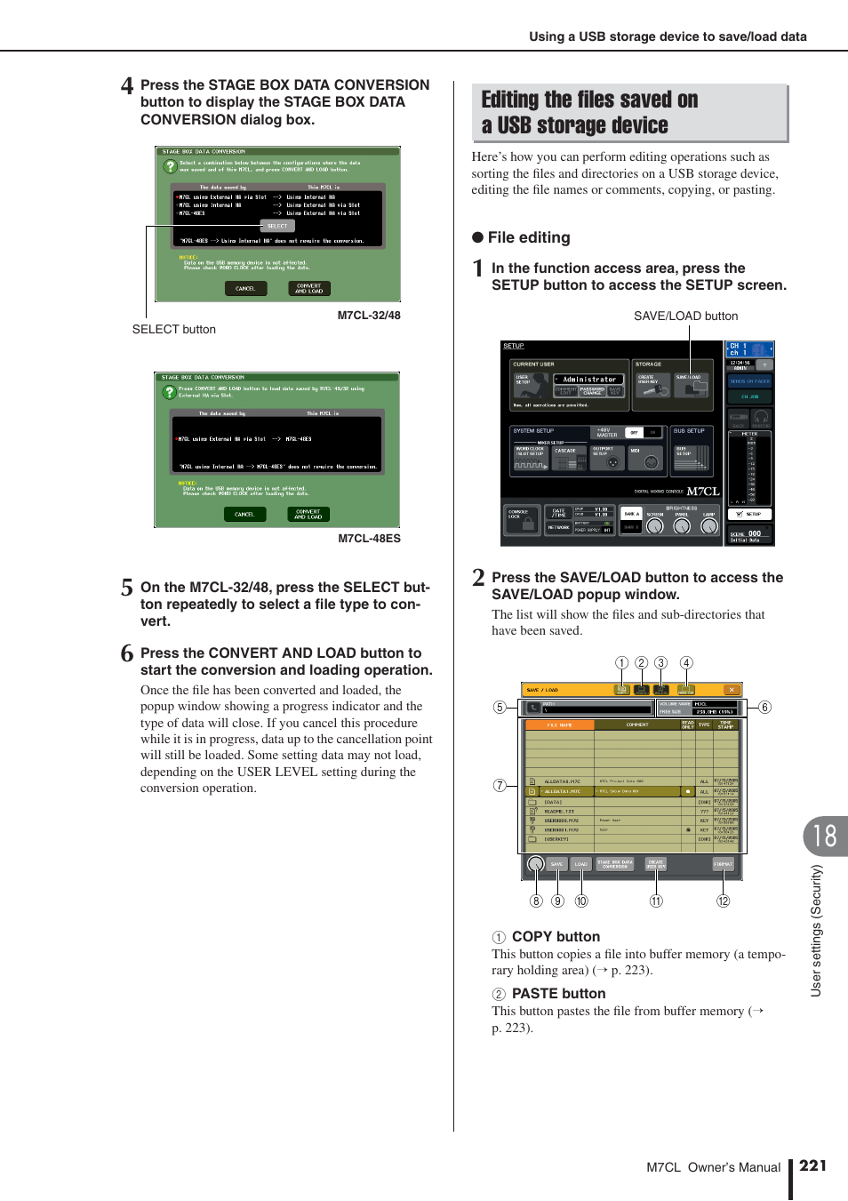 Editing the files saved on a usb storage device, Editing the files saved on, A usb storage device | Yamaha M7CL-32 User Manual | Page 221 / 312