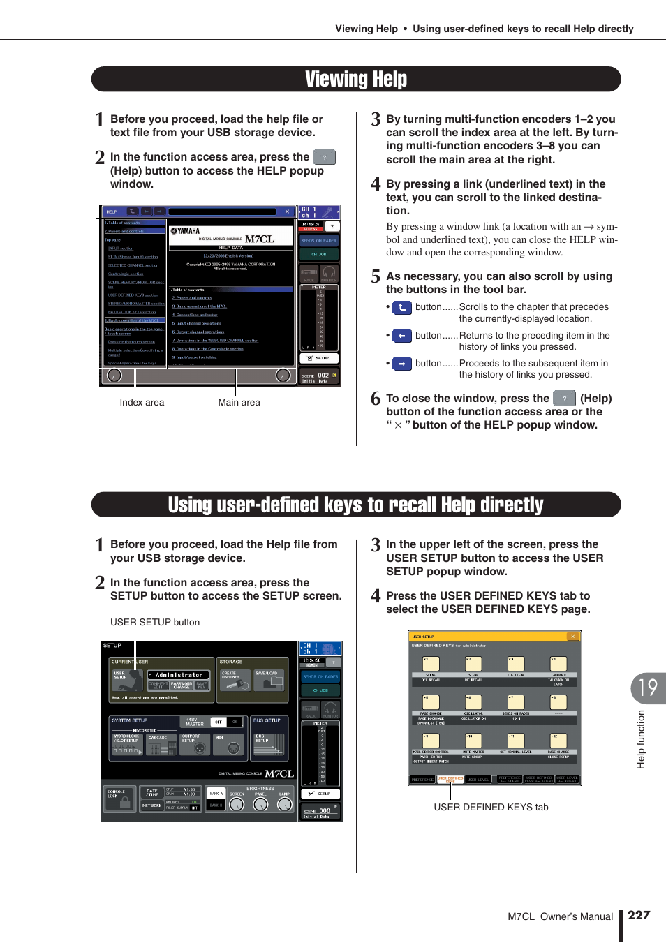 Viewing help, Using user-defined keys to recall help directly | Yamaha M7CL-32 User Manual | Page 227 / 312