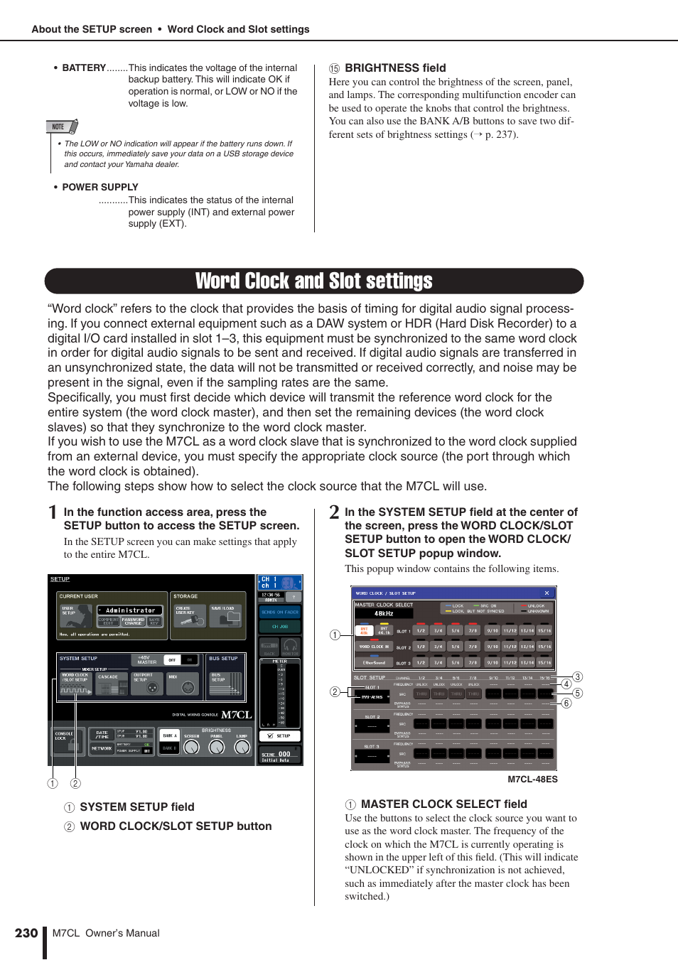 Word clock and slot settings, Vice, P. 230) | Er to “word clock and slot set, Tings | Yamaha M7CL-32 User Manual | Page 230 / 312