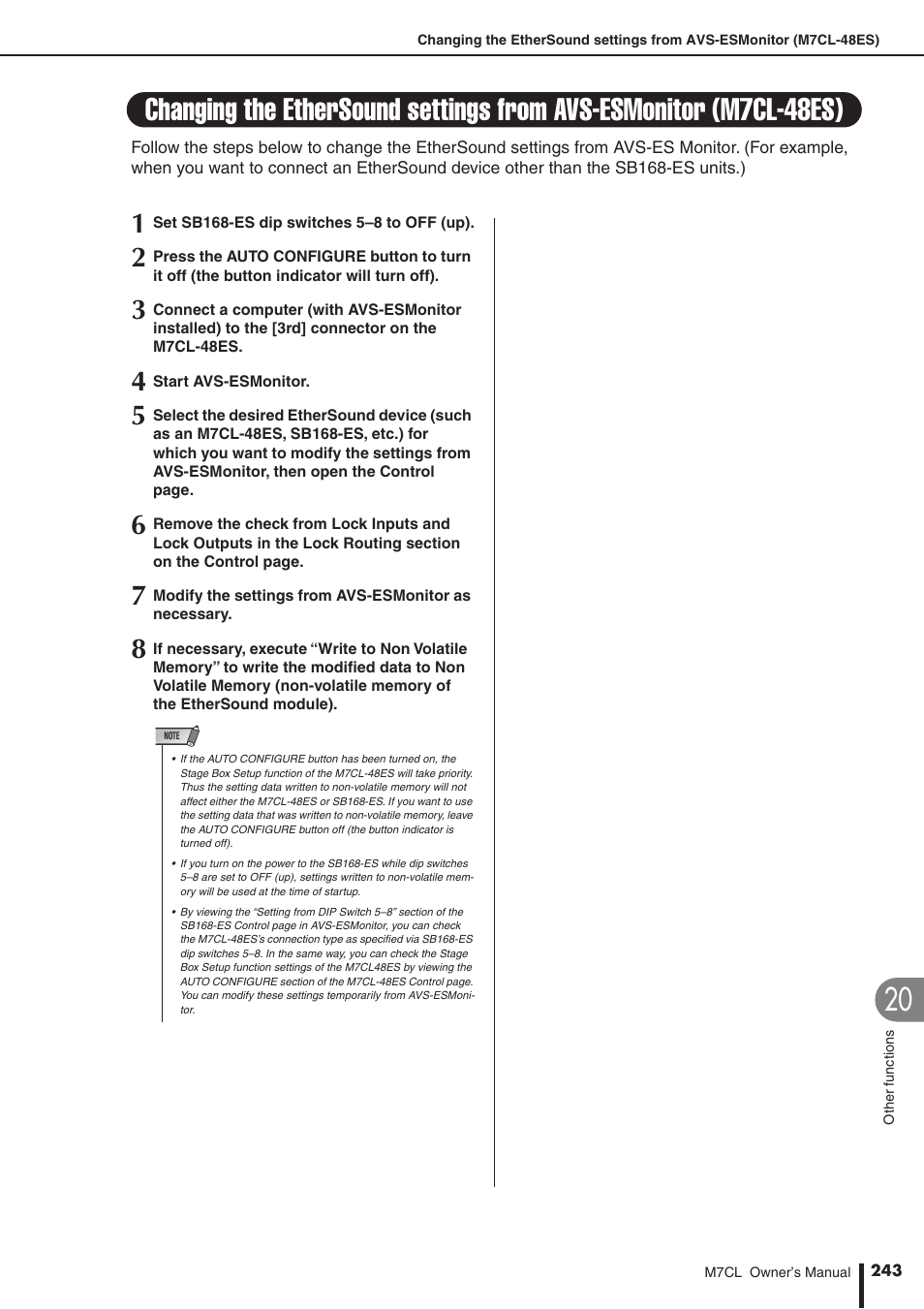 Changing the ethersound settings from, Avs-esmonitor (m7cl-48es), Er to “changing the ethersound settings from | P. 243) | Yamaha M7CL-32 User Manual | Page 243 / 312