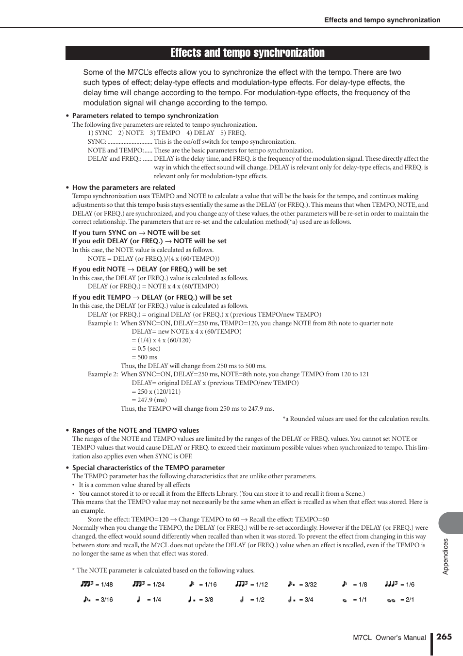 Effects and tempo synchronization | Yamaha M7CL-32 User Manual | Page 265 / 312