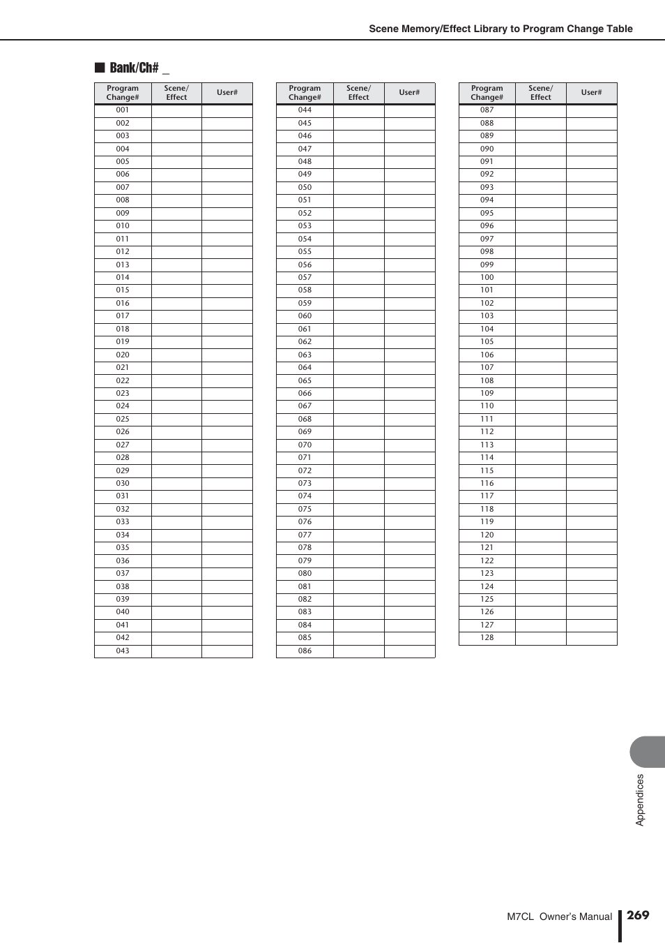 Bank/ch | Yamaha M7CL-32 User Manual | Page 269 / 312