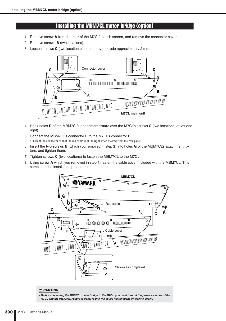 Installing the mbm7cl meter bridge (option), Er to p. 300 | Yamaha M7CL-32 User Manual | Page 300 / 312