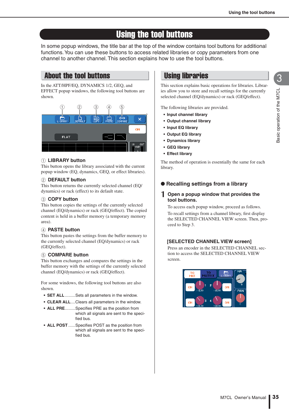 Using the tool buttons, About the tool buttons, Using libraries | Yamaha M7CL-32 User Manual | Page 35 / 312